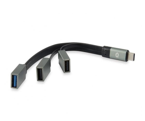Hub usb 3.1 usb-c conceptronic hubbies 1 puerto usb 3.0 + 2 puertos usb 2.0 color gris