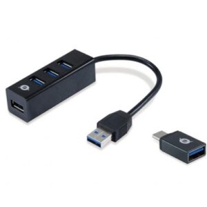 Hub 4 puertos Usb 3.0 Conceptronic HUBBIES TAIL / Incluye adaptador Type-C 3.0 HUBBIES04B
