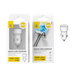 Cargador de coche-mechero Usb QC3.0 + Type-C Boris / 40w / Blanco / NA0376 / One+ / 2003761