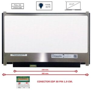 Pantalla compatible para portátil LED 13.3" SLIM 30 Pines FULL HD Conector izquierda Mate
