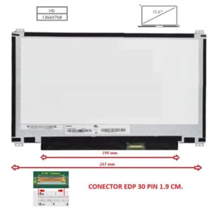 Pantalla compatible para portátil LED 11.6" SLIM 30 Pines con brackets al borde