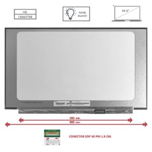 Pantalla compatible para portátil LED 15.6" SLIM 30 Pines HD Sin Brackets Ancho 350 mm. Brillo
