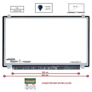 Pantalla compatible para portátil LED 15.6" SLIM 30 Pines HD Con Brackets Ancho 360 mm. Mate