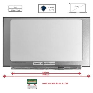 Pantalla compatible para portátil LED 15.6" SLIM 30 Pines HD Sin Brackets Ancho 350 mm. Mate