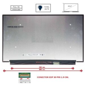 Pantalla compatible para portátil LED 15.6" SLIM 30 Pines FULL HD Sin Brackets Inverter 280mm. Mate