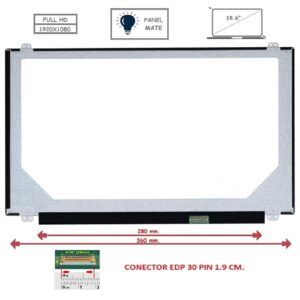 Pantalla compatible para portátil LED 15.6" SLIM 30 Pines FULL HD Con Brackets Ancho 360 mm. Mate
