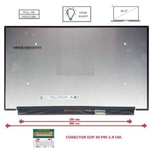 Pantalla compatible para portátil LED 15.6" SLIM 30 Pines FULL HD Sin Brackets Inverter 280mm. Brillo