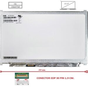 Pantalla compatible para portátil LED 13.3" SLIM 30 Pines HD con Brackets Conector izquierda