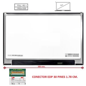 Pantalla compatible para portátil LED 14" SLIM 30 Pines FULL HD+ Brackets Superiores Sin reborde