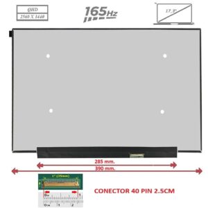 Pantalla compatible para portátil LED 17.3" SLIM 40 Pines QHD Sin Brackets 165 Hz