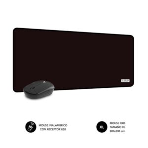 Pack Harmony Alfombrilla XL+ Raton Inalámbrico Subblim / 800x300x2mm / 1.200 DPI / Negro / SUBMP-03HP001