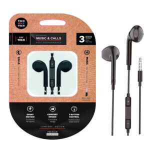Auriculares Intrauditivos earTECH / Micrófono / Jack 3.5 / 1.2m / Sin Silicona / Negros / TEC1002 / Tech One Tech