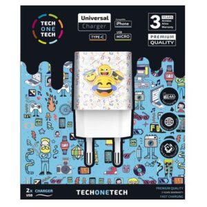 Cargador de red Usb x2 / 12w / Be Original Emojitech Smile / TEC2502