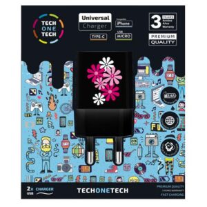 Cargador de red Usb x2 / 12w / Be Original Black Flower Power / TEC2601