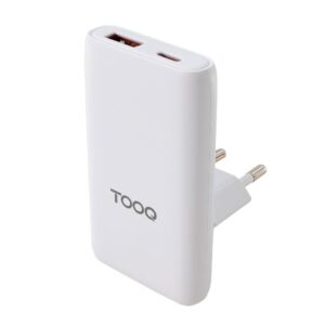 Cargador de red Usb + Type-C / GaN 65W / PD+ QC / Blanco / Adaptador de viaje / TQWC-GANSL65W1A1C / Tooq