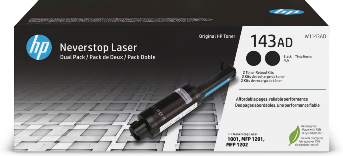 Kit de 2 recargas originales hp w1143ad 143ad negro 2.500 páginas