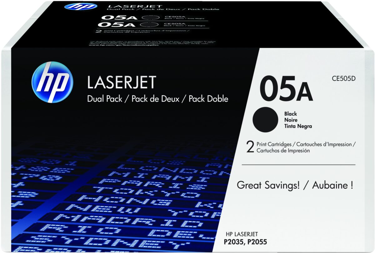 Pack 2 unidades tóner originales hp ce505d negro 05a 4.600 páginas