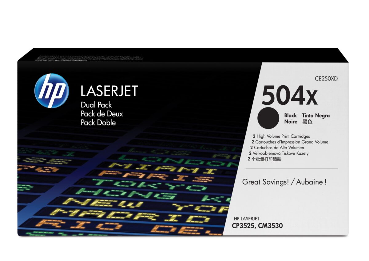 Pack 2 unidades tóner original hp ce250xd negro 504x 21.000 páginas