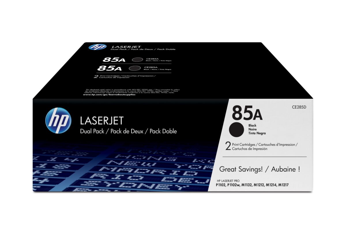 Pack 2 unidades tóner originales hp ce285ad negro 85a 3.200 páginas
