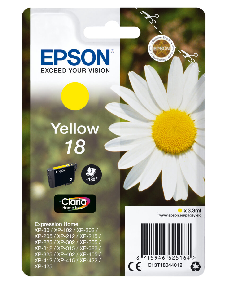 Tinta original epson t1804 amarillo c13t18044012 3.3ml