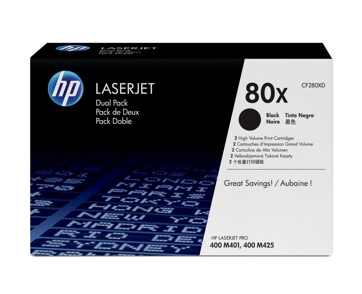 Pack 2 unidades tóner originales hp cf280xd negro 80x 13.800 páginas
