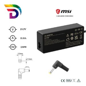 Cargador compatible para portátil MSI 230W 19.5V 11.8A 5.5x2.5mm Dayma
