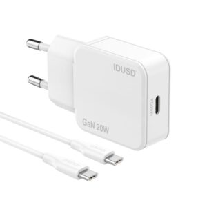 Cargador de red Type-C + Cable Type-C M/M / 20W PD / GAN / Blanco / IDUSD / D306B