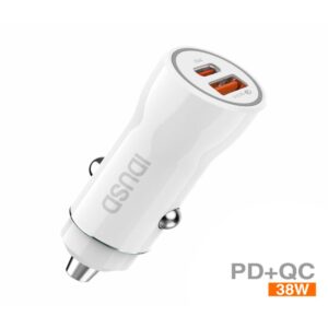 Cargador de coche-mechero Usb QC3.0 + Type-C / 38W / PD / Blanco / IDUSD / F50B