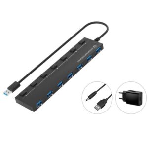 Hub usb 3.2 conceptronic hubbies19bp 7 puertos usb 3.0 con interruptores y alimentador