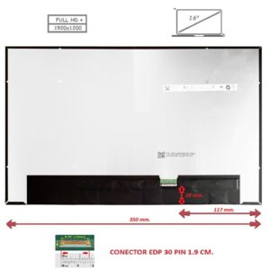 Pantalla compatible para portátil LED 16" SLIM 30 Pines FULL HD+ Sin Brackets Sin Reborde