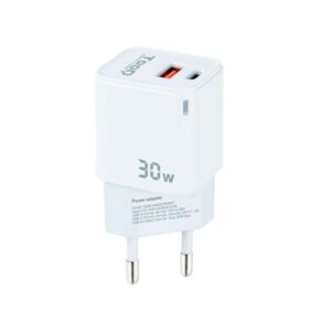 Cargador de red Usb QC + Type-C PD / GAN / 30W / Blanco / TQWC-GANQCPD30WT / Tooq