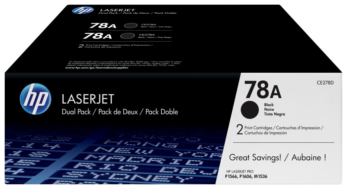 Pack 2 unidades tóner originales hp ce278ad negro 78a 4.200 páginas