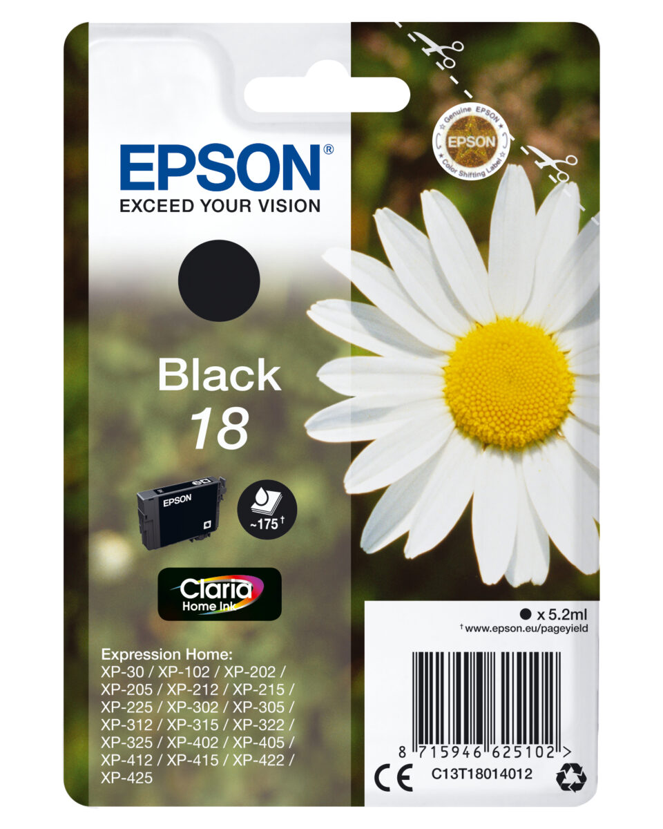 Tinta original epson t1801 negro c13t18014022 5.2ml - con alarma