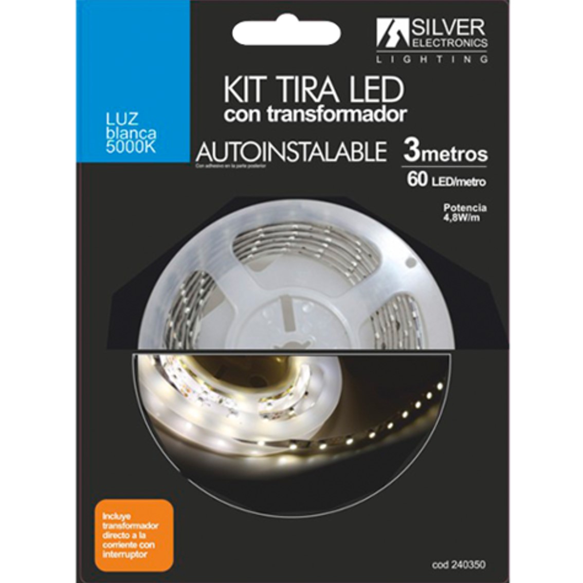 Kit tira led silver electronics 300 lm - m - 3m - 12v - 4.8w - m - 5000k - luz blanca