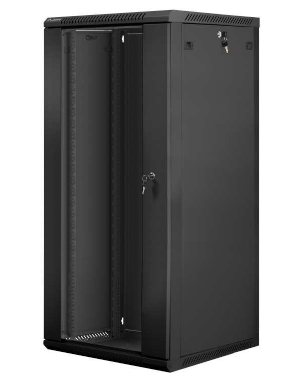 Armario lanberg mural rack 19 pulgadas 27u - 600x600 flat pack v2 negro