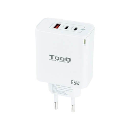 Cargador de pared tooq triple 2xusb - c + usb a blanco 65w gan