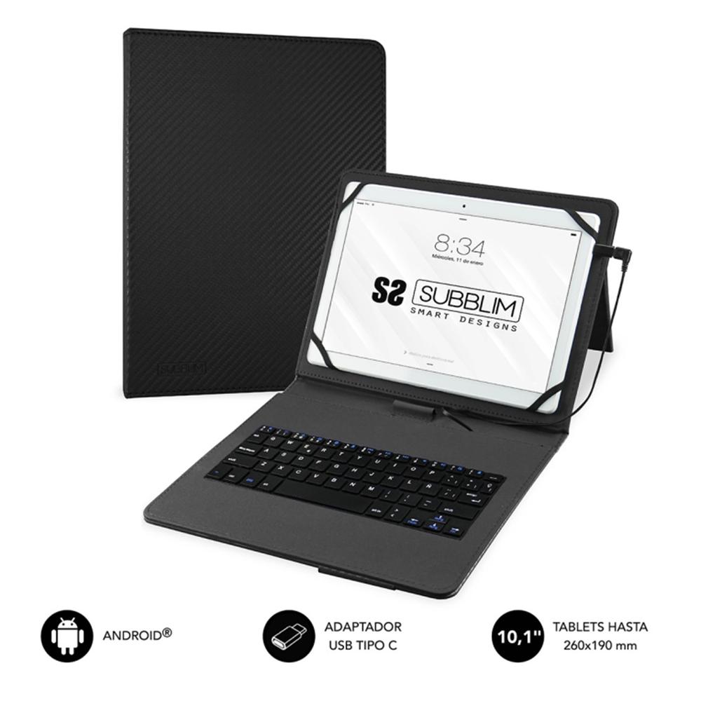 Funda + teclado subblim para tablet 9.6 pulgadas a 11 pulgadas negro