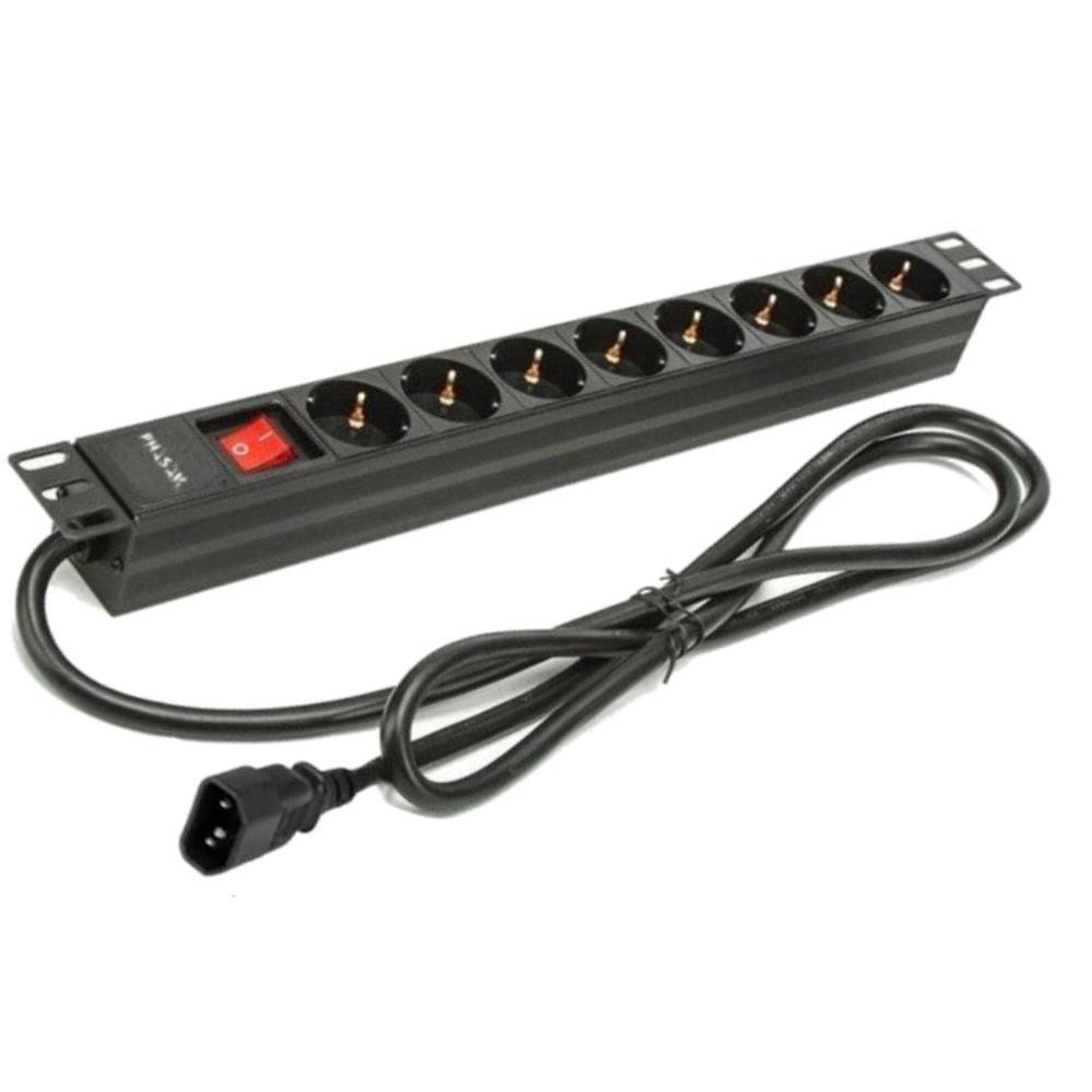 Regleta phasak 8 tomas armario rack 19 pulgadas con interruptor 2m c14 negro bns 3535