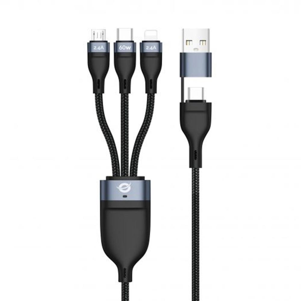 Cable usb 3in1 conceptronic 1.5m pd 3.0 100w 20v 5a 480mbps e - mark