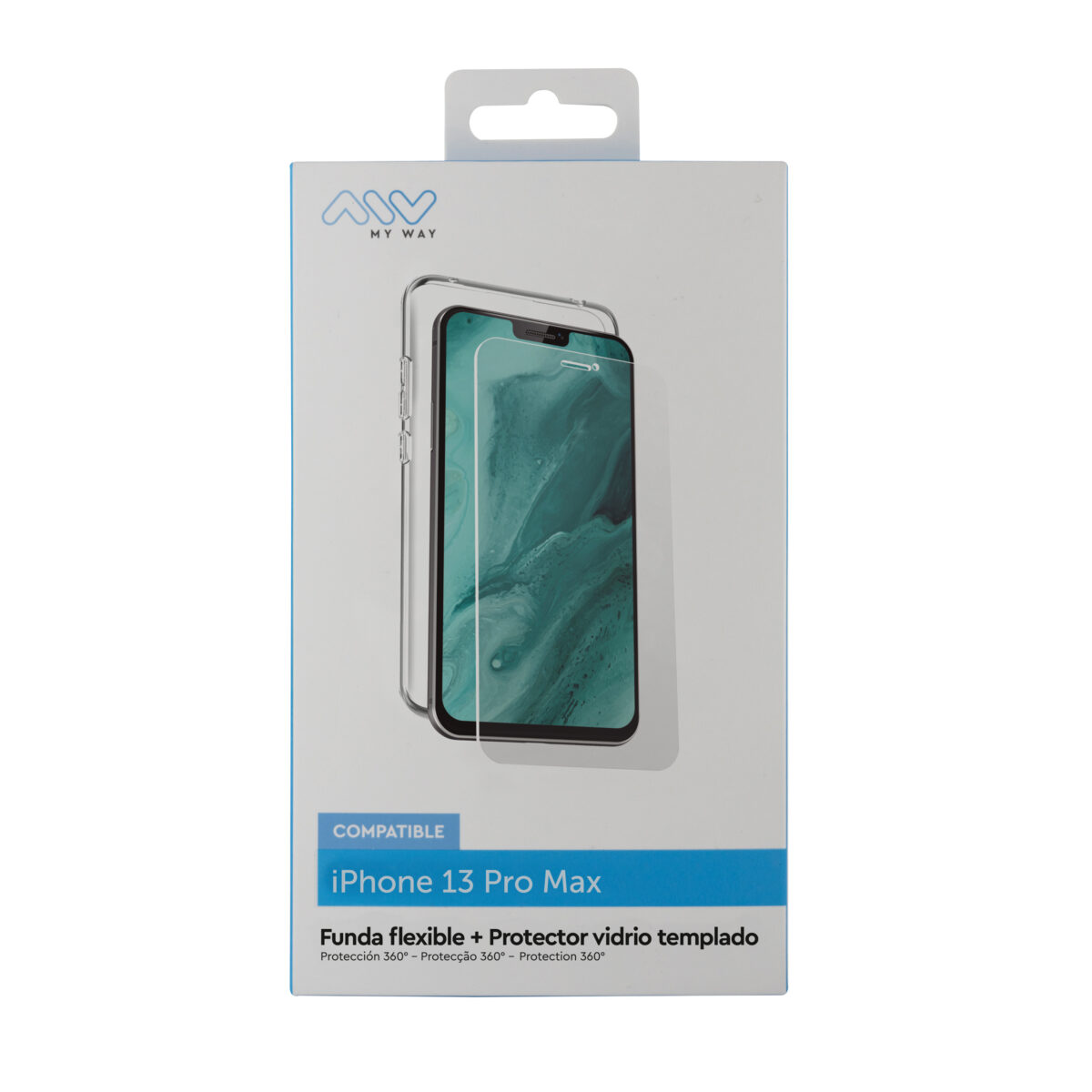 Carcasa myway para apple iphone 13 pro max transparente + protector pantalla cristal templado