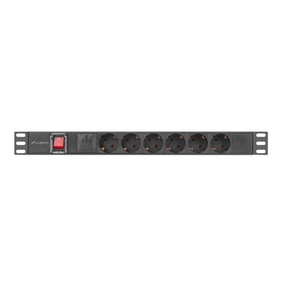 Regleta lanberg 1u 16a rack 19 pulgadas 6x socket schuko negro 2m