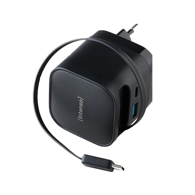 Cargador de pared intenso 65w gan w65acic retractil negro