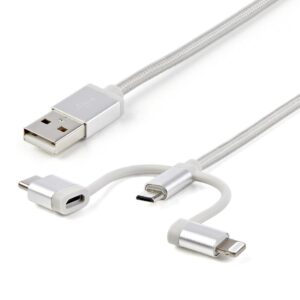 Cable usb tipo a a micro usb - usb tipo c - lightning startech 1m - macho - macho - plata trenzado