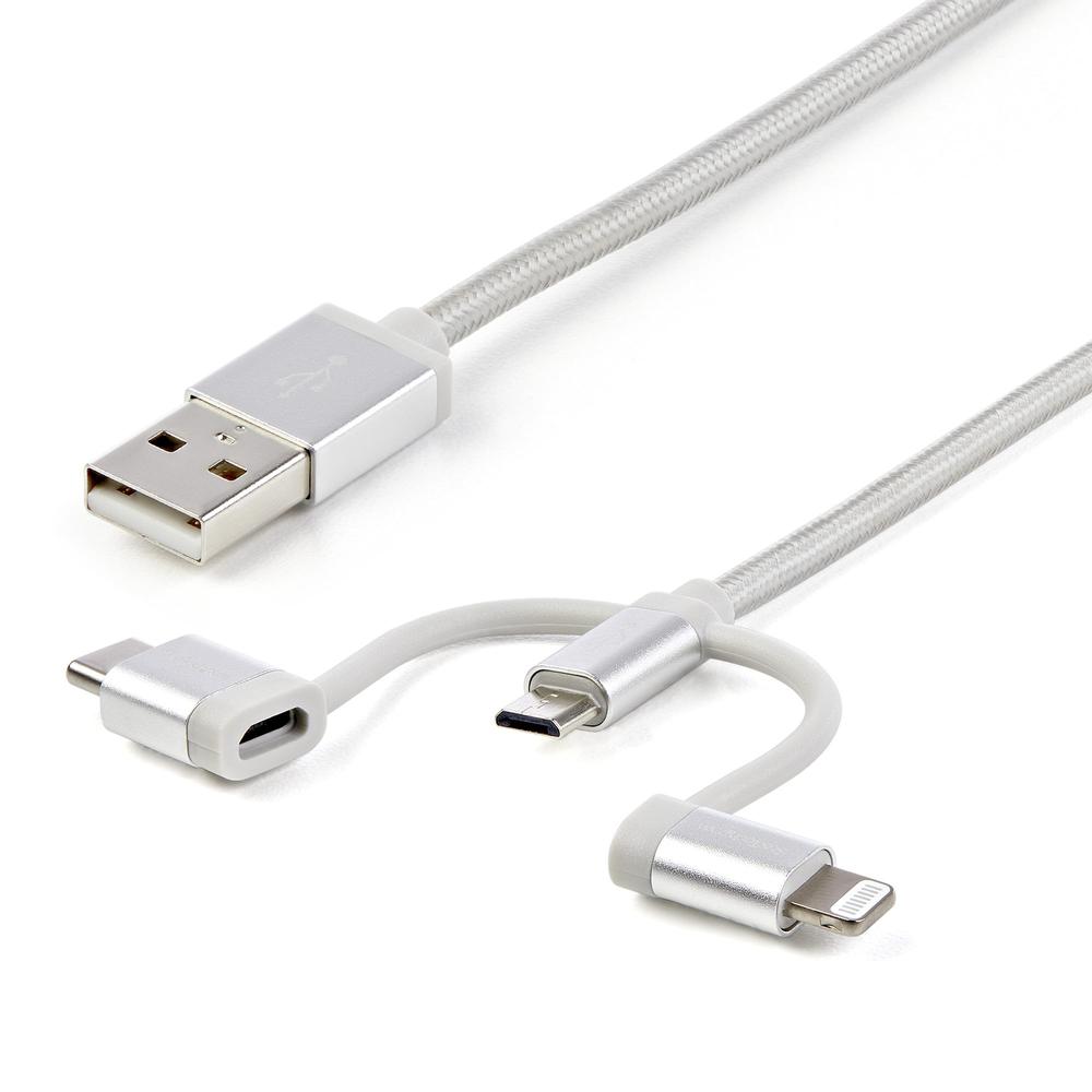 Cable usb tipo a a micro usb - usb tipo c - lightning startech 1m - macho - macho - plata trenzado