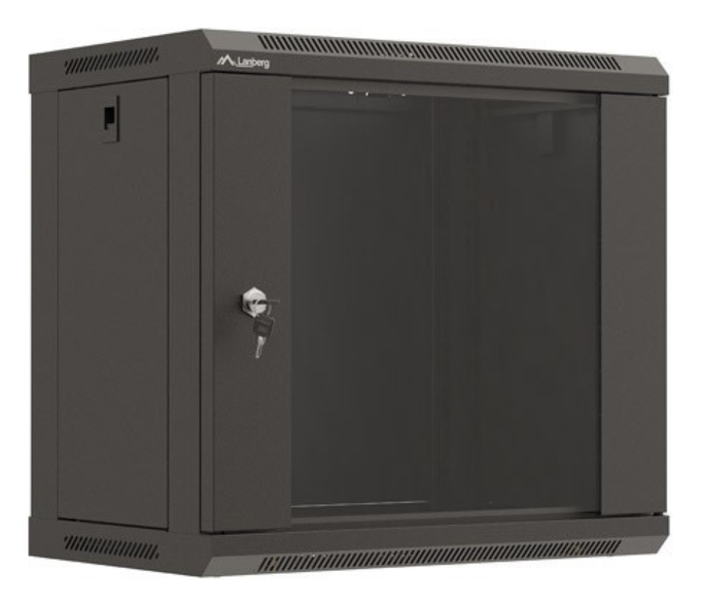 Armario lanberg mural rack 19 pulgadas 9u 540x350 flat pack negro puerta cristal
