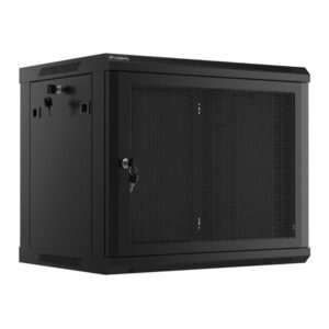 Armario lanberg mural rack 19 pulgadas 9u - 600x450 con puerta perforada negro flat pack