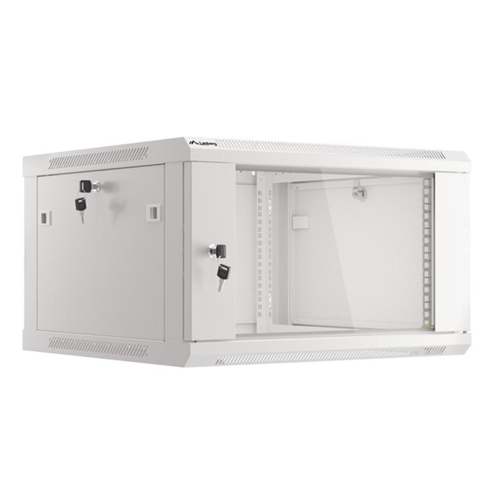 Armario lanberg mural rack 19 pulgadas 6u - 600x600 flat pack puerta cristal gris