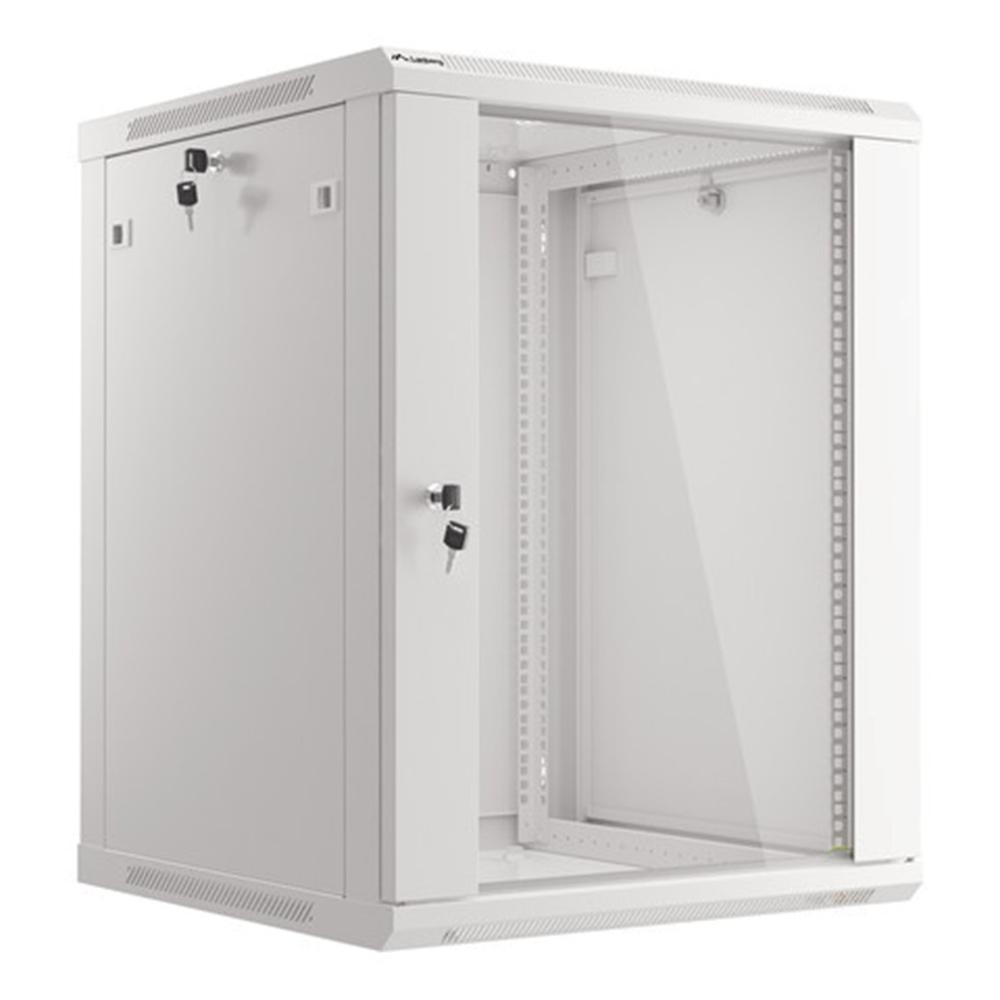Armario lanberg mural rack 19 pulgadas 15u - 600x600 flat pack gris puerta cristal