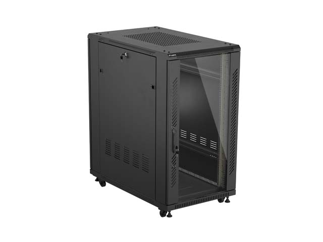 Armario lanberg rack 19 pulgadas 22u - 600x1000 flat pack puerta cristal negro