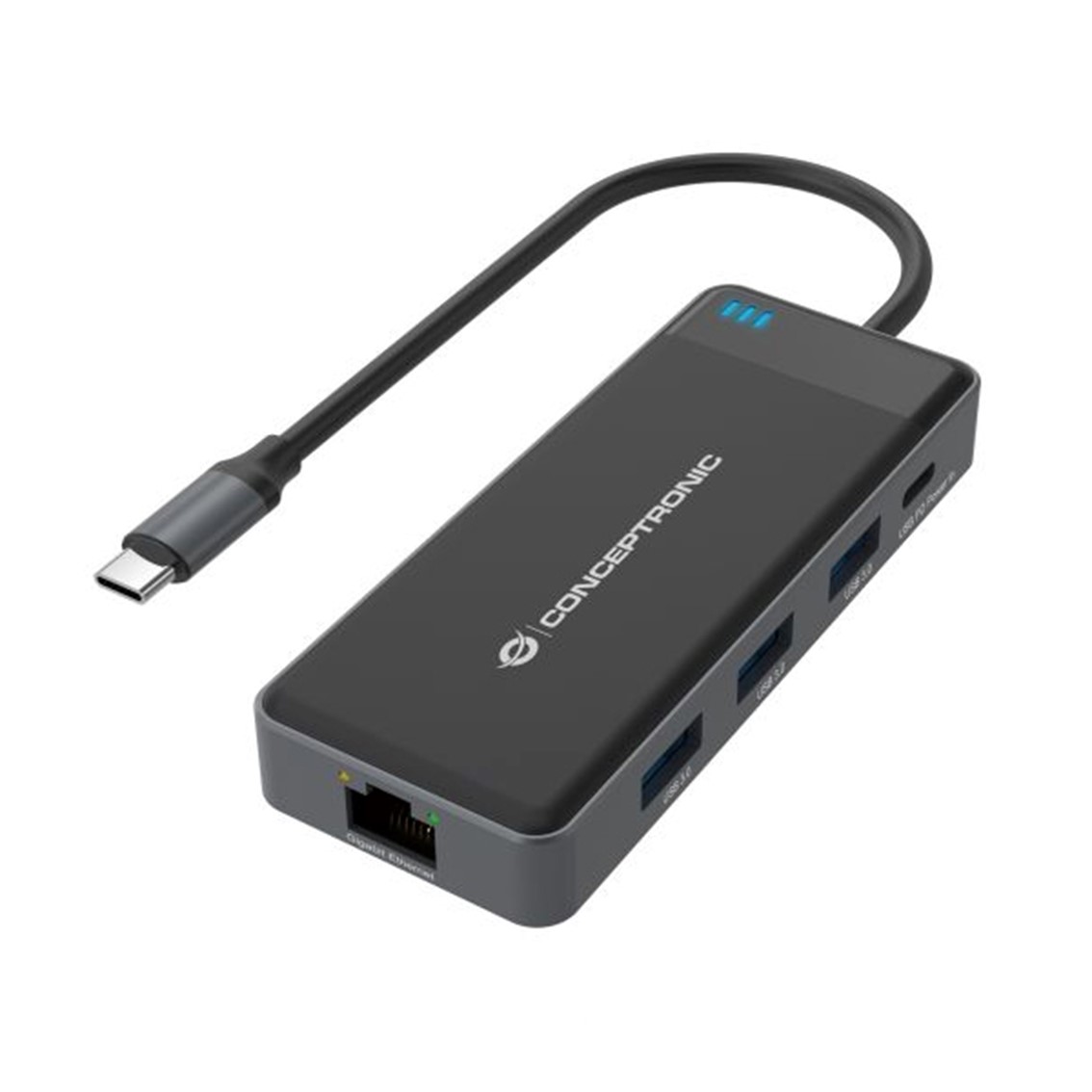 Adaptador conceptronic usb tipo c a gigabit ethernet rj45 - con hub usb 3.2 3 puertos - usb tipo c